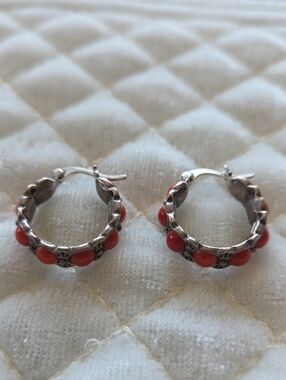 Vintage Coral Sterling 925 Hoop Earrings